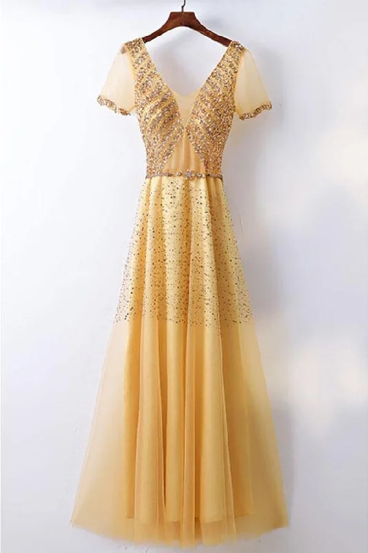 Find the Best Deals Here!A-line Bling Bling Sparkly Gold Formal Prom Dress With Sleeves PG614 Find the Best Deals Here!A-line Bling Bling Sparkly Gold Formal Prom Dress With Sleeves PG614