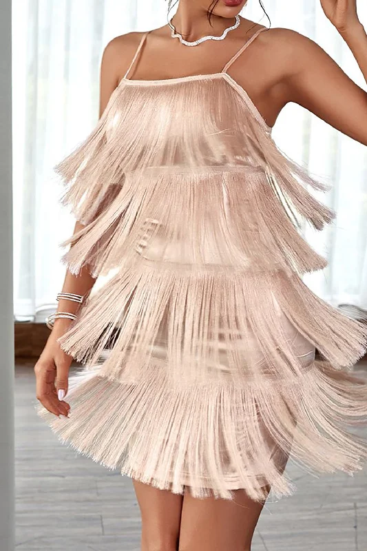 Snag the Best Prices Now!Blush Spaghetti Straps Short Cocktail Party Dress with Fringes