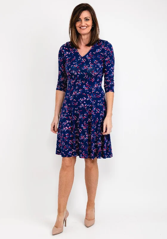 Hurry! While Supplies Last!Sandwich Speckle Print Flared Dress, Indigo Multi