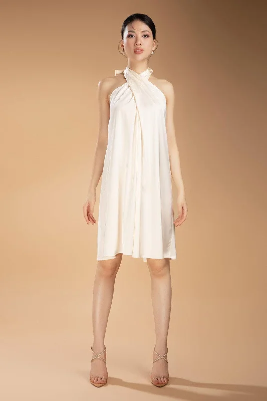 Shop Before It’s Gone!Santiago Halter Criss Cross Neck Silk Blend Above The Knee Dress