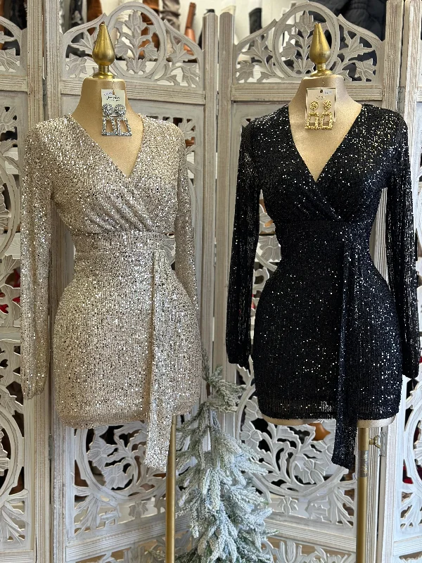 Steals and Deals Await!Sequin Wrapped Mini Dress