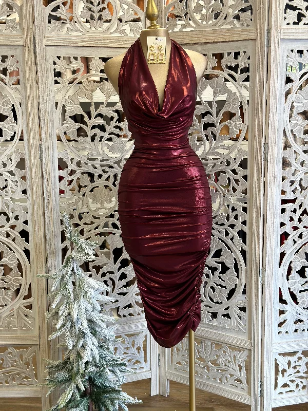Find the Best Deals Here!Shiny Cowl Neck Mini Dress