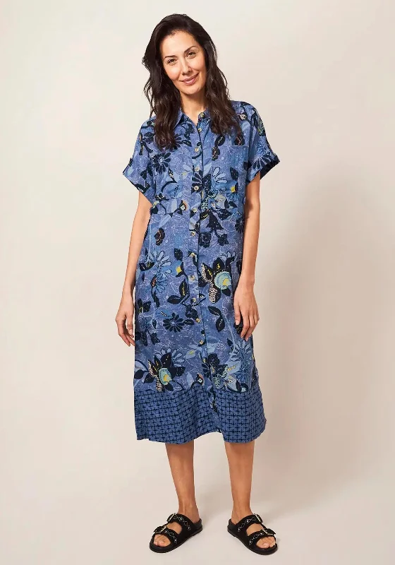 Limited Time Offer!White Stuff Reno Floral Linen Shirt Dress, Blue