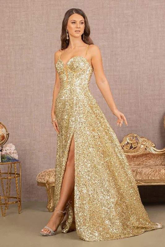 New Discounts Just Dropped!Long Spaghetti Strap Sequin Prom Gown