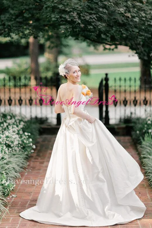 Unmissable Offers Await!Ruched Strapless Simple Satin Bridal Gowns with Chapel Train