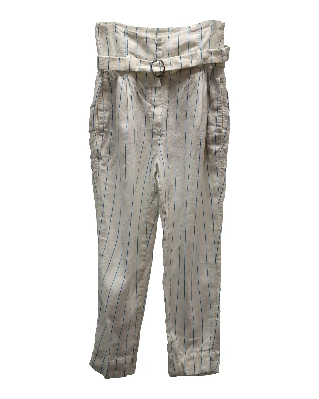 Best Deals Just for You!Brunello Cucinelli Striped Trousers with Belt in White Linen
