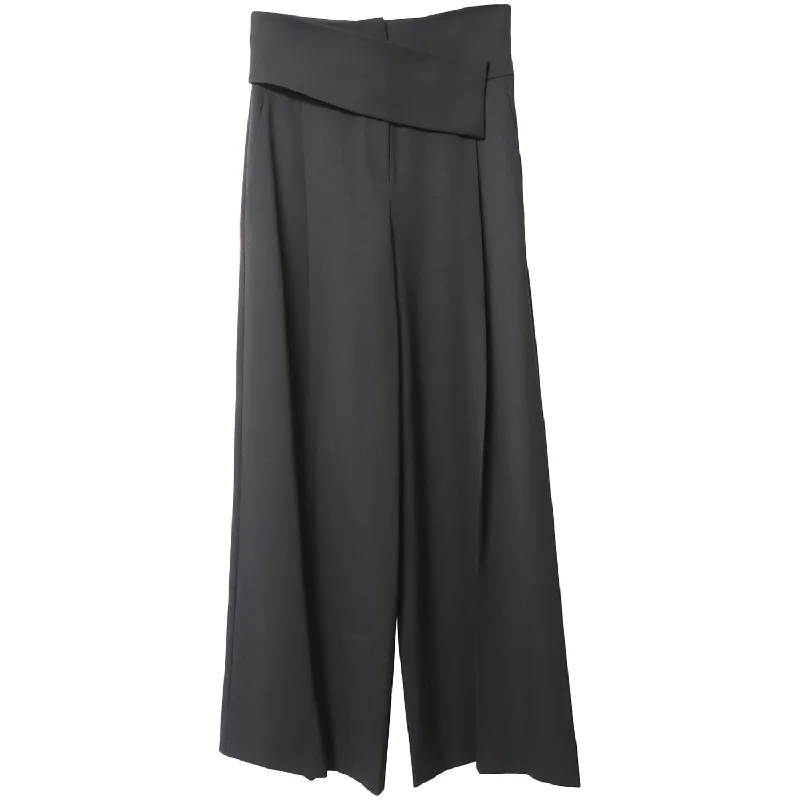 Save More with Every Purchase!Emporio Armani Asymmetric Waistband Wide Leg Trousers in Black Cotton