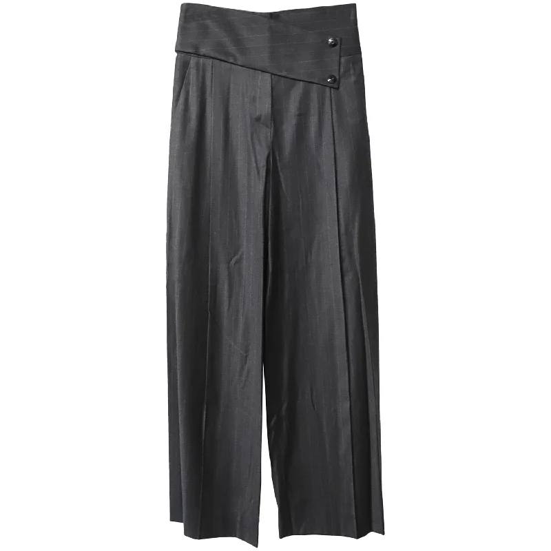 More Discounts, More Joy!Emporio Armani Buttoned Asymmetric Waistband Wide Leg Trousers in Black Cotton