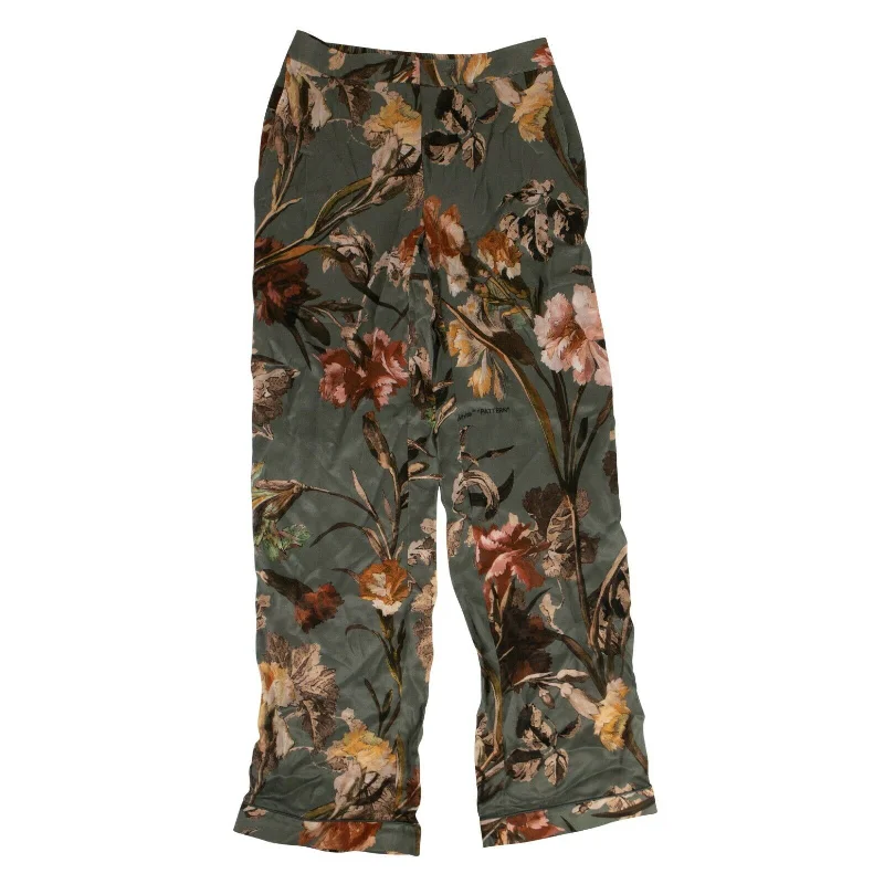 Limited-Time Price Drop!Green Floral Flared Pants
