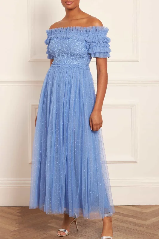 Sale Alert – Get Ready to Shop!Midsummer Lace Bodice Off-Shoulder Ankle Gown