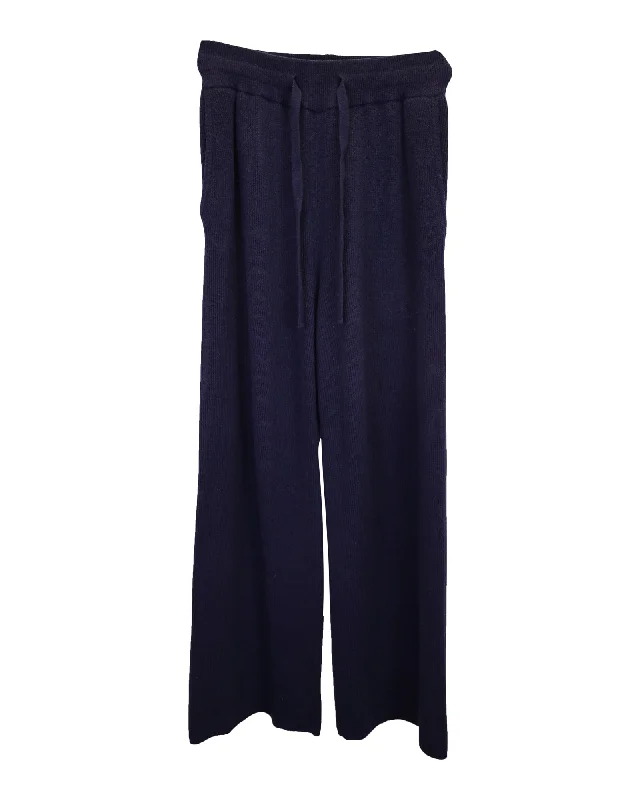 Everything Must Go!Nanushka Oni Ribbed-Knit Straight-Leg Pants in Navy Blue Wool