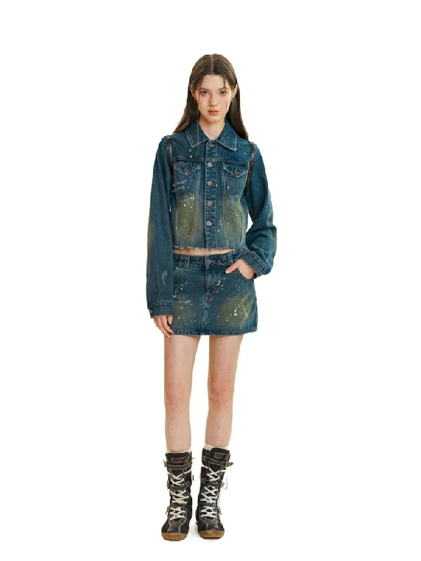 Grab Yours Before It’s Too Late!Heavy industry splash ink spray denim short skirt【s0000008603】