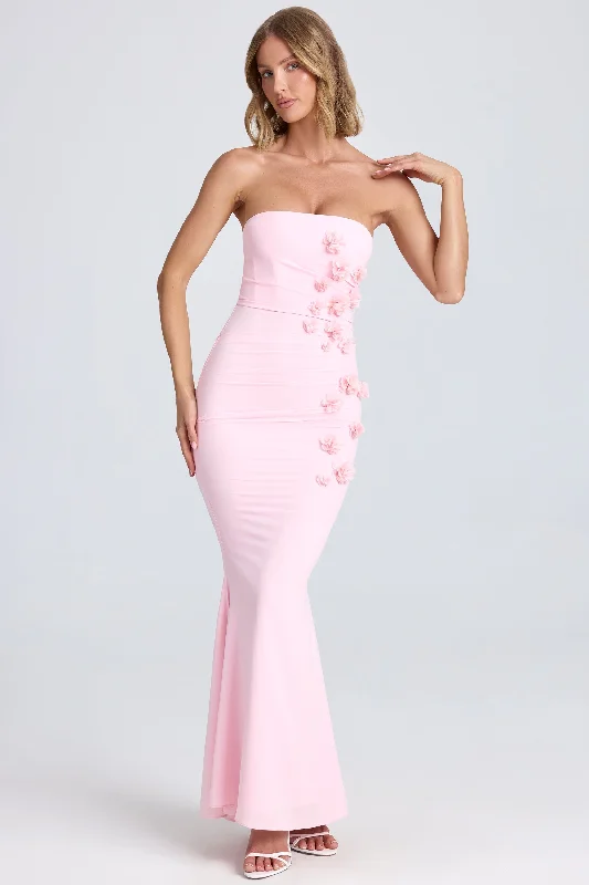 Your Shopping Spree Starts Here!Draped Floral-Appliqué Maxi Dress in Blush