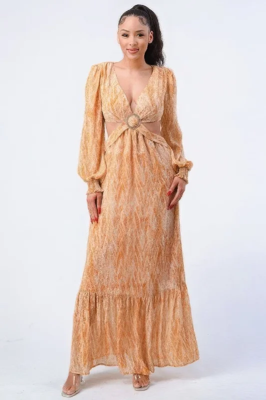 Savings You Can’t Ignore!Hot Girl Marseille O-Ring Side Cut Out Ruffled Maxi Dress In Soft Orange
