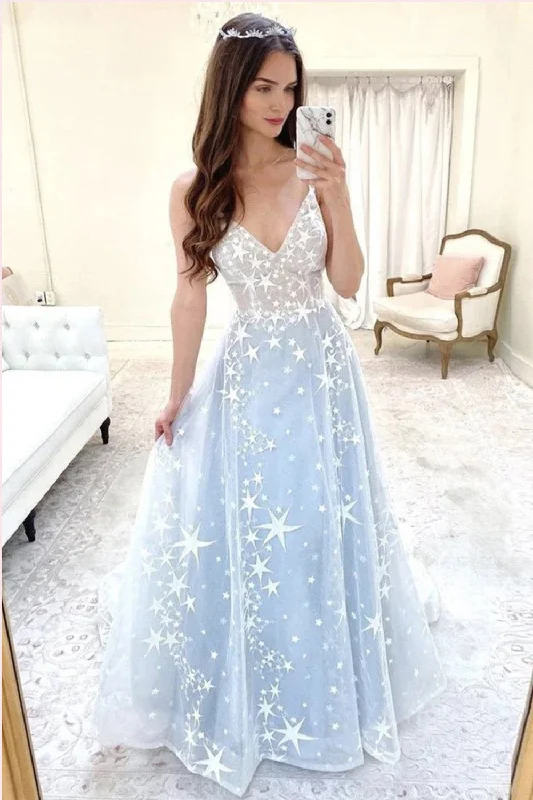 Best Offers of the Month!A-line Elegant Stars Long Prom Dresses, Girl School Graduation Party Dresses, 2021 Evening Dresses