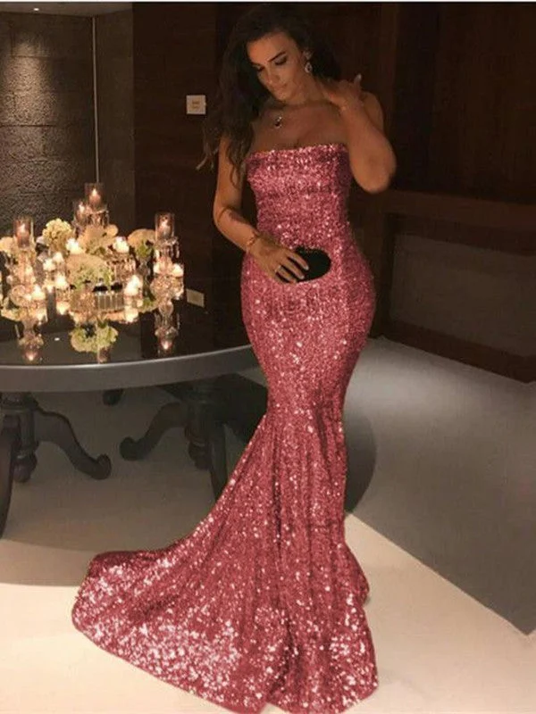 Bigger Savings, Better Shopping!Strapless Sequins Long Prom Dresses, Mermaid Shiny 2020 Prom Dresses