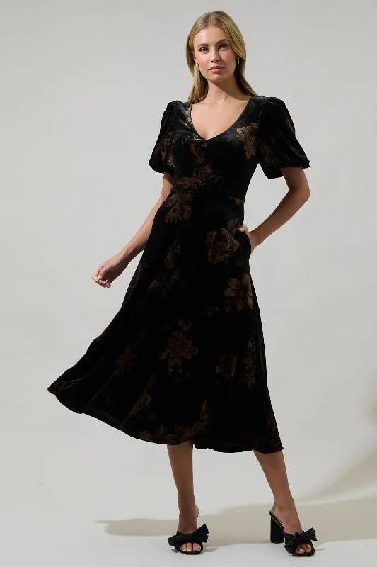 Your Favorite Items on Sale Now!Ace Floral Abrina Velvet Midi Dress