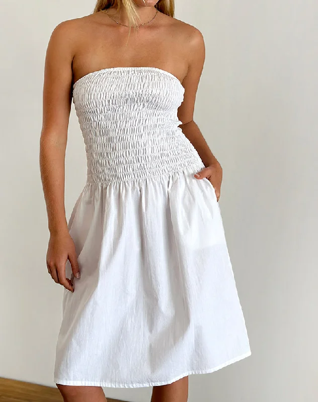 Score Huge Discounts Today!Belesi Bandeau Midi Dress in Poplin White