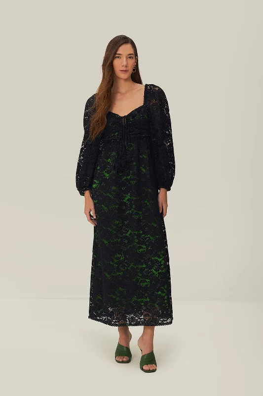 Act Fast – Limited Time Savings!Black Lace Long Sleeve Midi Dress