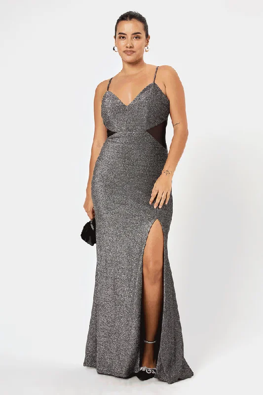 The Best Sale of the Year!Black Sliver Mesh Cut-Out Gown