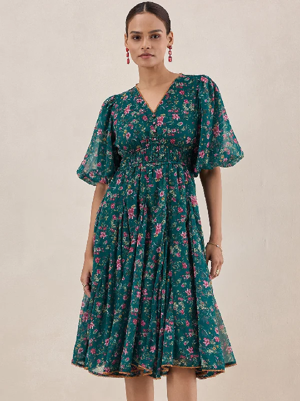Incredible Savings Inside!Green Floral Printed Midi Dress