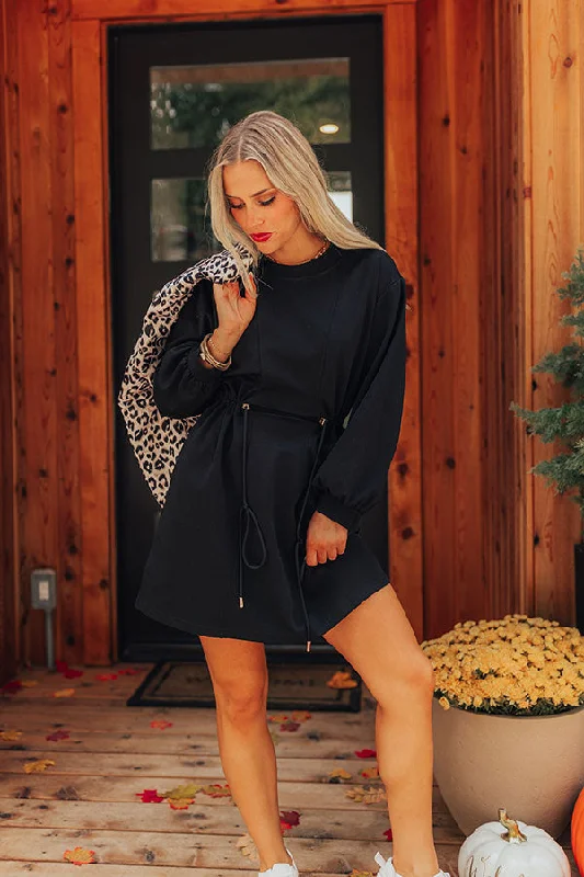 Get It Before It’s Gone!Latte Run Drawstring Mini Dress in Black