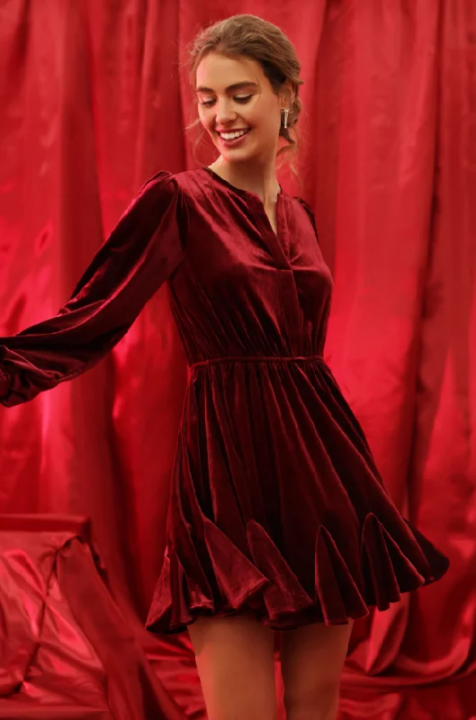 Steals and Deals Await!Scarlett Velvet Split Collar Godet Mini Dress