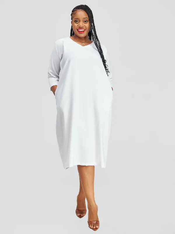 Don’t Wait – Deals Won’t Last!Timyt Urban Wear Elegance Dress / V-neck/3/4 sleeved - White